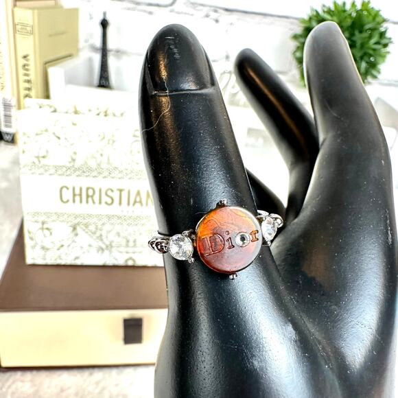 Dior Amber, Rhinestones and Silver Vintage Rare RING Beautiful! U.S.7.5 size - Picture 2 of 11